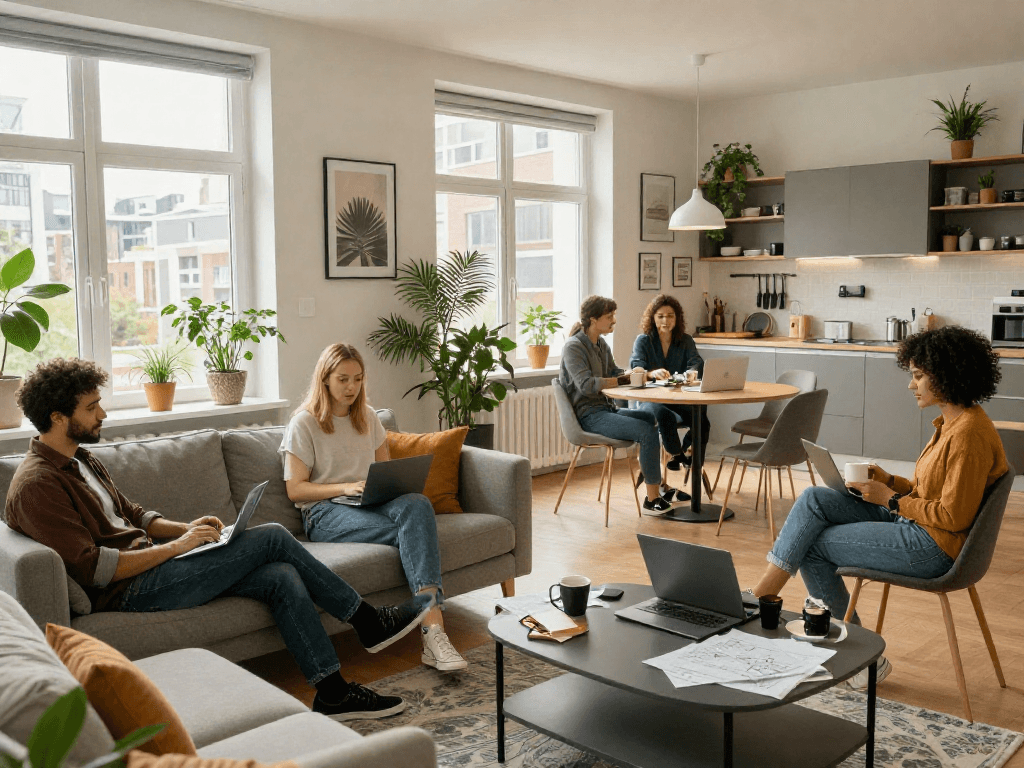Monteure entspannen in einem gemütlichen Apartment in Hannover mit WLAN und Küche.
