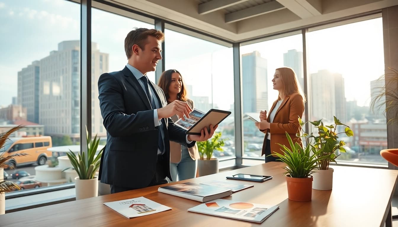Immobilienmakler Frankfurt Eckenheim zeigt Mietoptionen in einem modernen Büro.