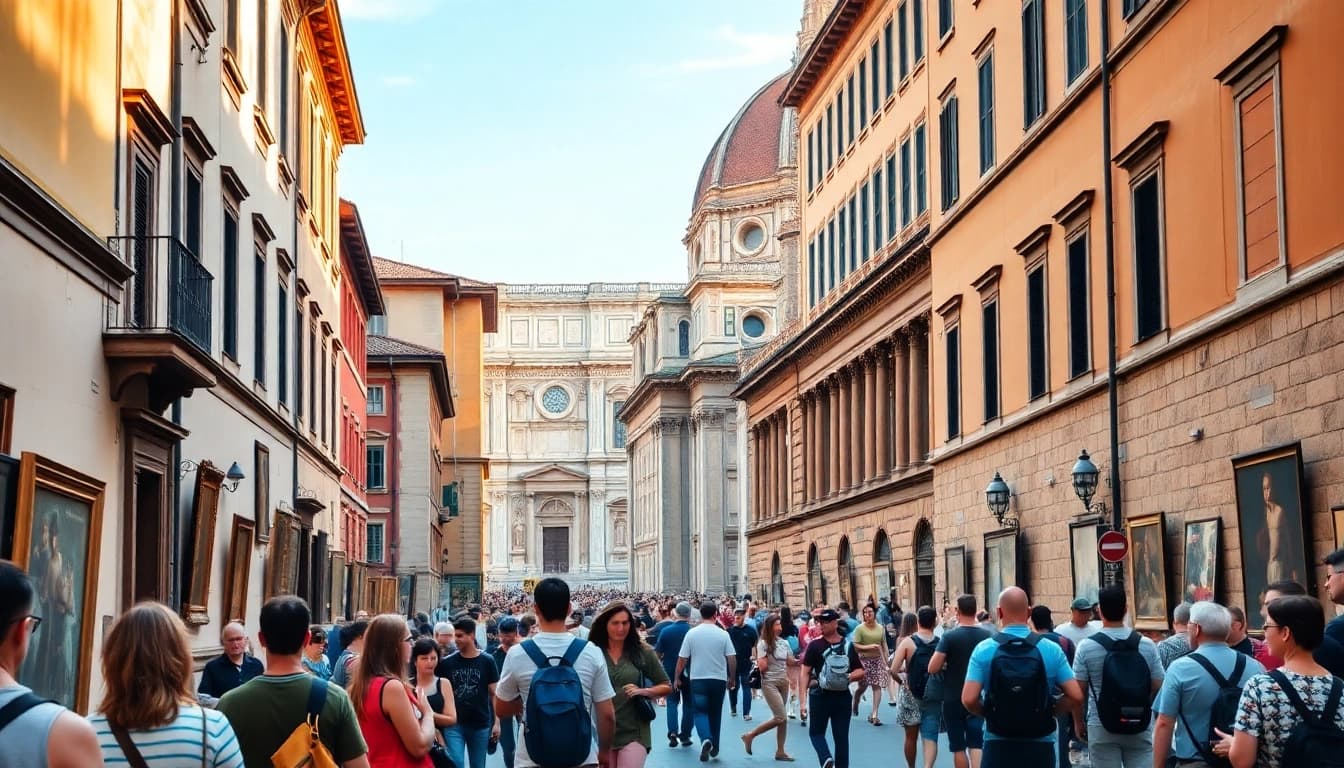 Besucher erkunden Museen in Florenz mit beeindruckender Architektur.