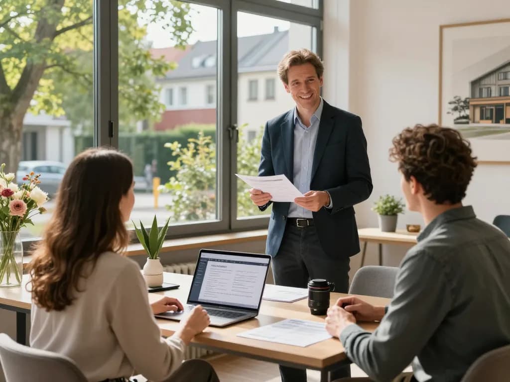 Immobilienmakler Frankfurt Dornbusch hilft Kunden in einem stilvollen Büro
