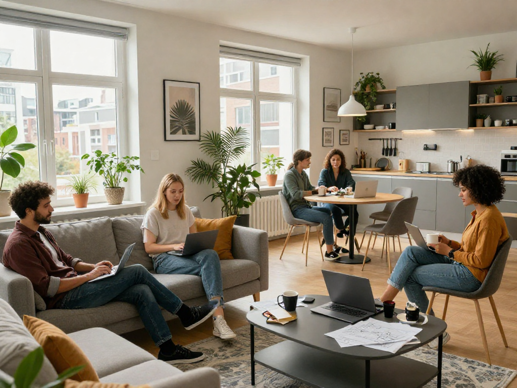 Monteure entspannen in einem gemütlichen Apartment in Hannover mit WLAN und Küche.