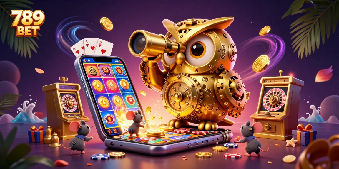 Engage with 789 BET's lively casino scene featuring a golden owl and slot game excitement.
