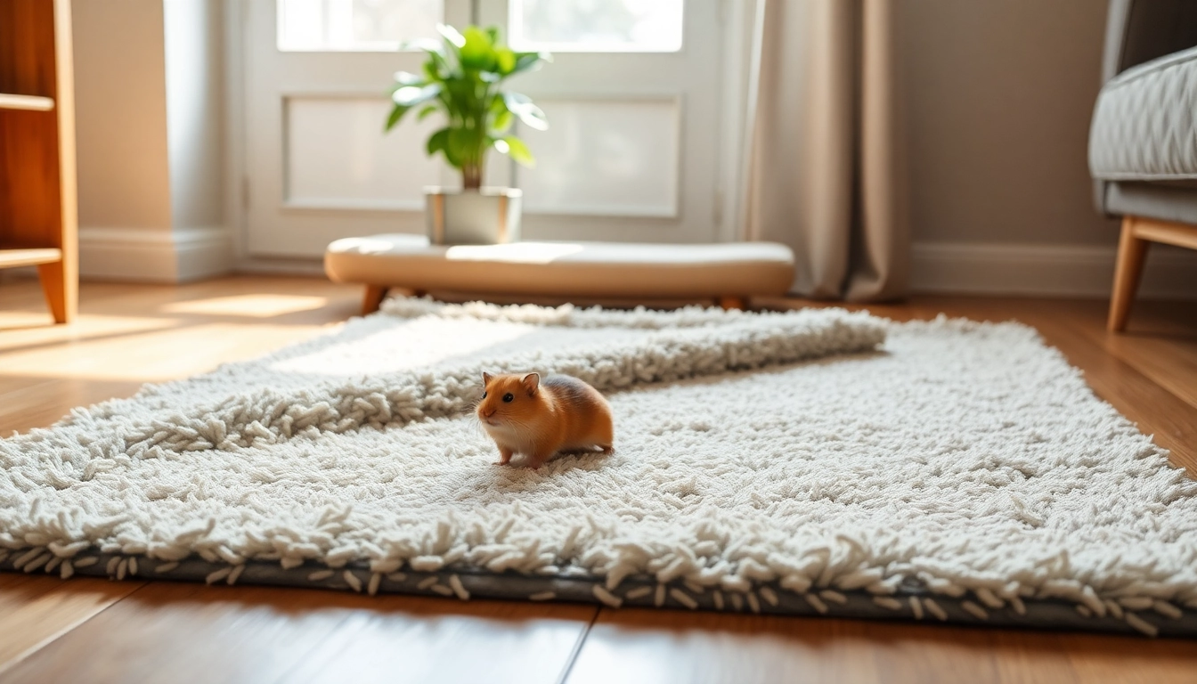 Nagermatte for small pets seen with a happy hamster playing on it.