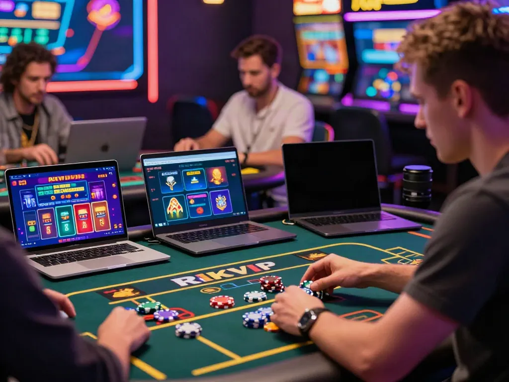 Players enjoying the RIKVIP online casino experience with vibrant graphics and live dealers.