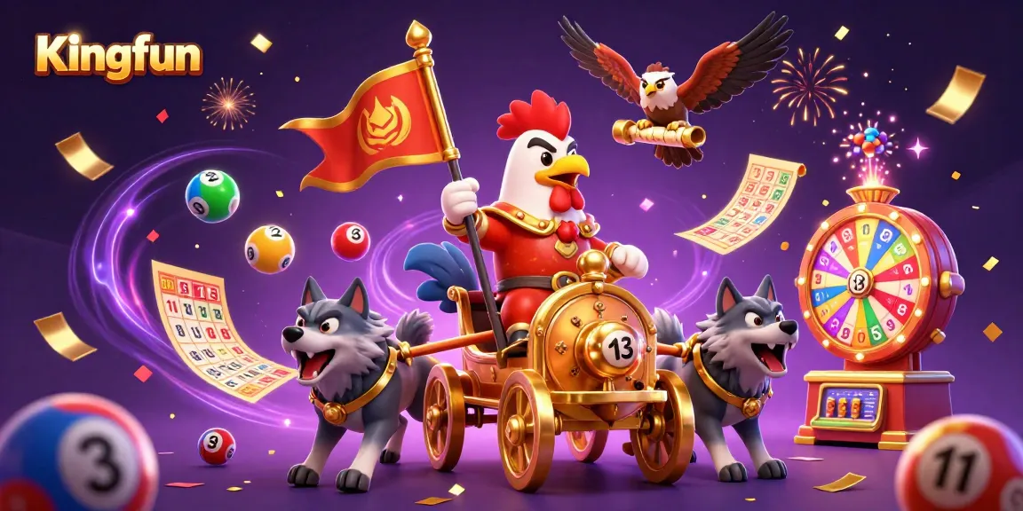 Kingfun captivates with vibrant slot visuals showcasing exciting gameplay elements like lottery and prize wheels.