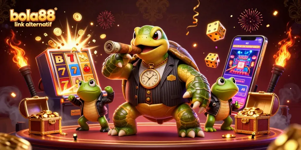 Engage with bola88 link alternatif and experience thrilling casino action in this vibrant 3D illustration.