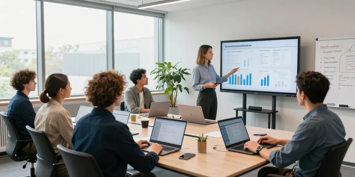 Collaborative meeting in a modern office focused on Wirtschaft und Verwaltung Wohnungsbaugenossenschaften, showcasing data compliance strategies and teamwork.
