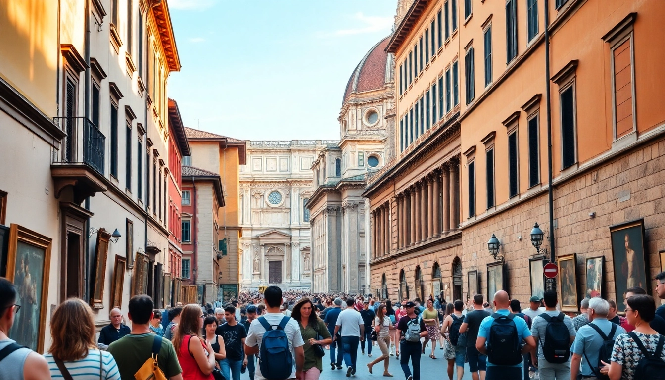 Besucher erkunden Museen in Florenz mit beeindruckender Architektur.