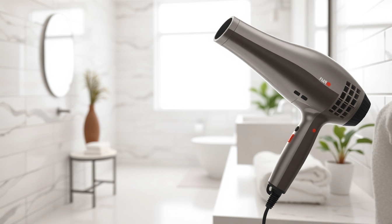 laifen se Haartrockner in modernem Badezimmer mit eleganten Details und minimalistischem Design.
