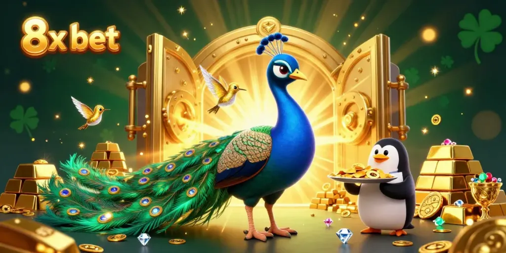 Experience the vibrant world of 8x bet with dazzling casino elements in this rich 3D illustration.