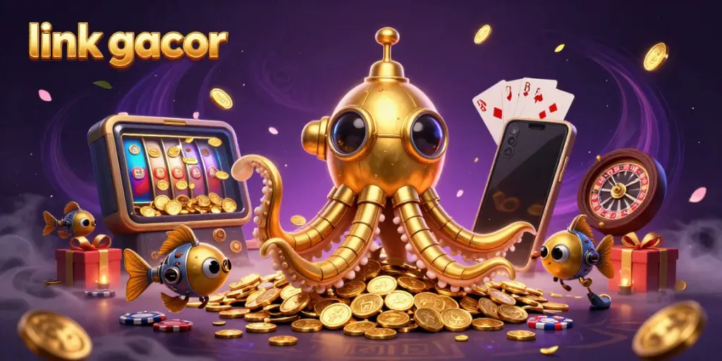Experience thrilling gameplay with link gacor in a dynamic 3D casino scene featuring golden kraken and vibrant slot elements.