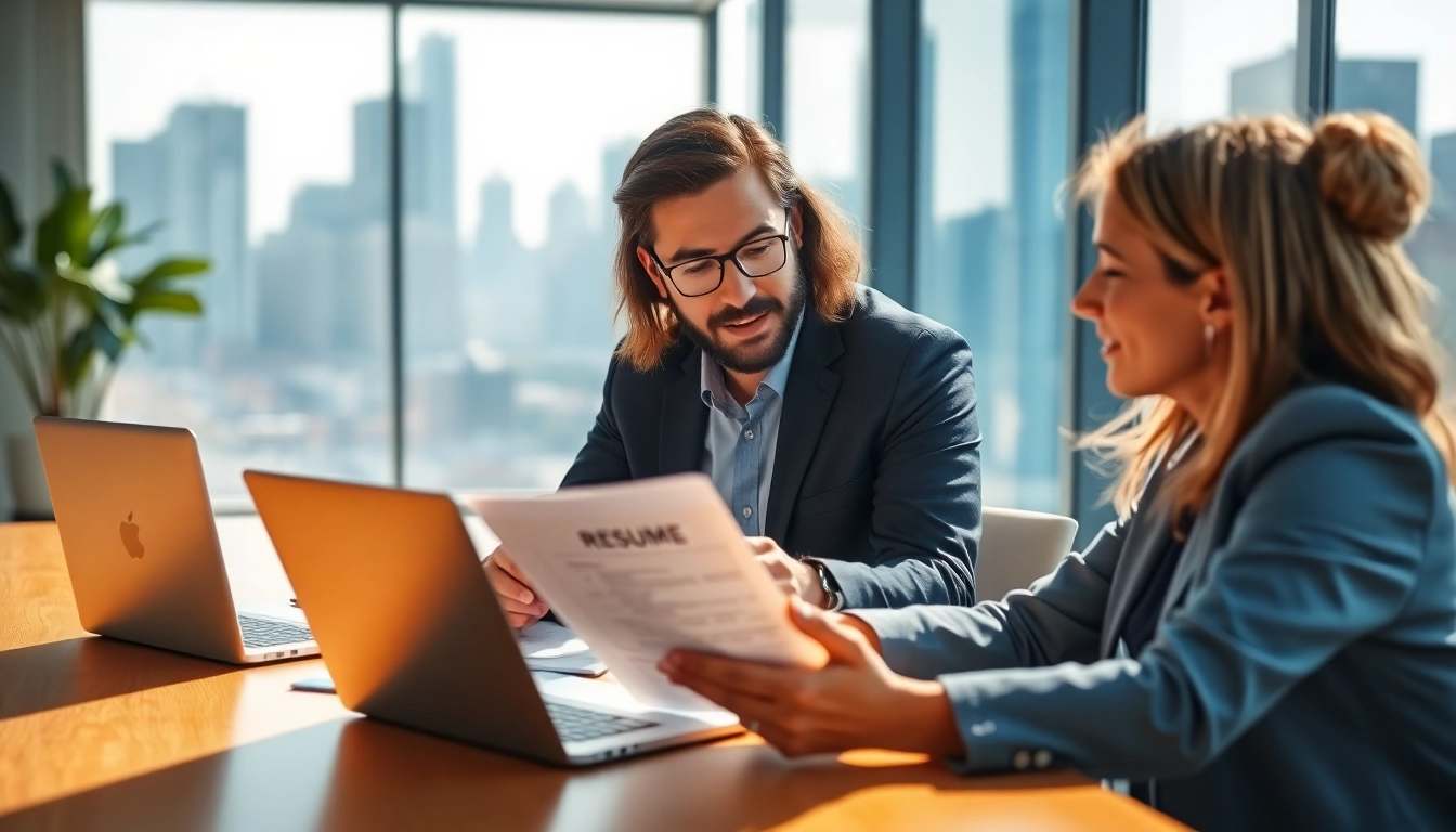 Headhunter Ingenieure discusses opportunities with a potential candidate at a modern office desk.