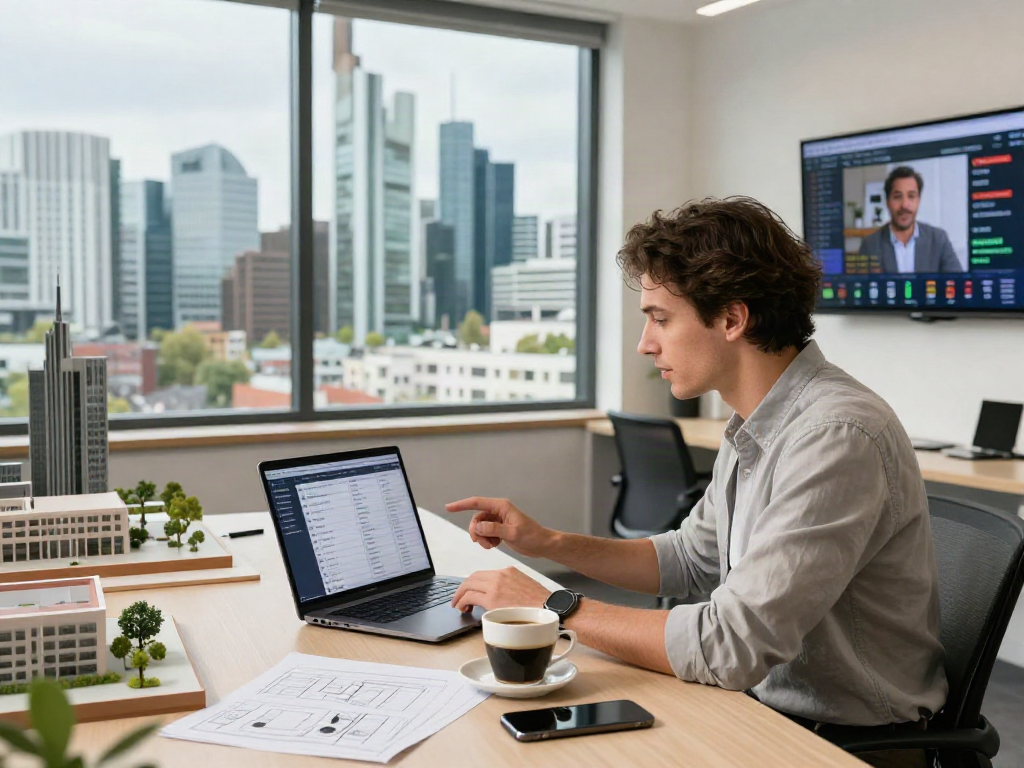 Bester Immobilienmakler Frankfurt bei der Beratung in modernem Büro mit Stadtblick und Immobilienstatistiken