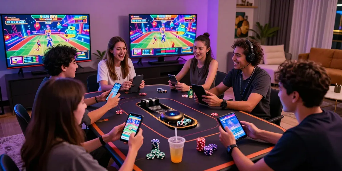 Exciting gaming scene with friends enjoying สล็อตเว็บตรง together.