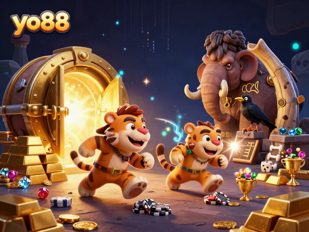 Spin the reels at yo88 with ancient treasures in a vibrant casino adventure illustration.