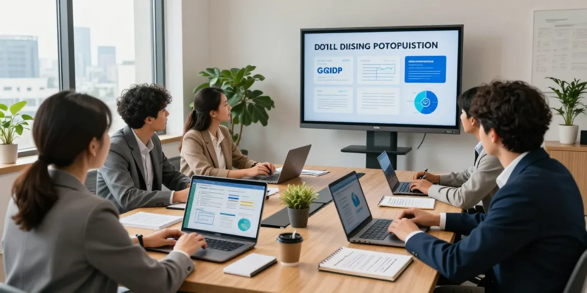 Wirtschaft und Verwaltung Wohnungsbaugenossenschaften - Team bespricht Datenschutzlösungen in modernem Büro.