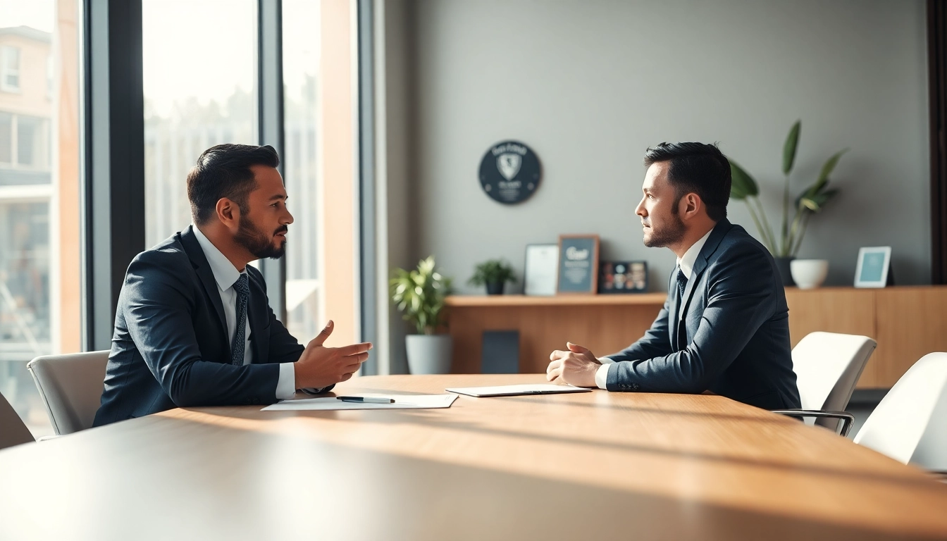 Erfolgreicher Headhunter Schweiz führt ein Interview mit einem Kandidaten in modernem Büro.